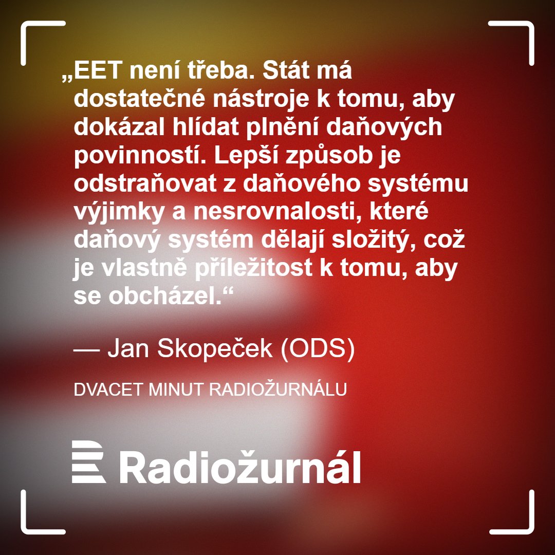 Radiozurnal1's tweet photo. https://t.co/pVhHK5ic2p „Koncept, že každý podnikatel je předem podezřelý z toho, že neplatí daně a musí být 24 hodin denně online hlídán státem, se mi zdá trošku nešťastný,“ kritizuje místopředseda Poslanecké sněmovny a stínový ministr financí @Jan_Skopecek (ODS).
#20minut https://t.co/VncYWbQrxV