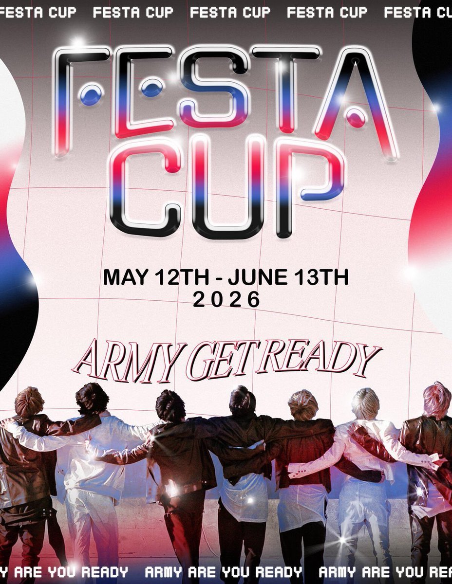 FESTA CUP IS COMING!! 

🏆🏆🏆🏆🏆🏆🏆
Let’s work together to support SWIM &amp; ARIRANG’s longevity.

Help increase streaming numbers from May 12th - Jun 13th.   

Starting TOMORROW with the “Please SWIM One More Night” Battle 10 pm KST. 

#ARMYKEEPSWIMMING

festa2026.carrd.co