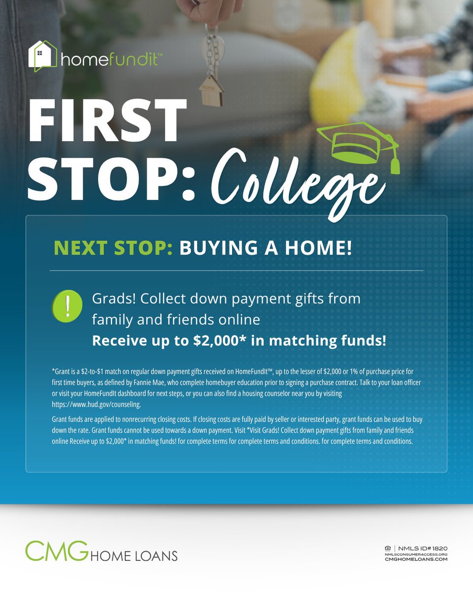 LendingJane's tweet photo. Cap ✔️
Gown ✔️
Down payment? Let’s work on it 🎓🏡
HomeFundIt™ helps graduates take the next step toward homeownership by turning support from loved ones into a down payment fund—plus potential matching funds! Reach out to learn more #HomeFundIt #Graduation https://t.co/S7iukmZIdu