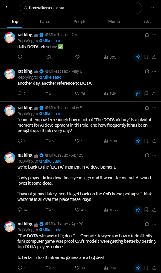 DigitialOptimus's tweet photo. The court hearing including elon keep refrencing DOTA
 
OpenAI created an AI that  plays DOTA 

Never went before

https://t.co/RJtleSbFCs https://t.co/x60OpFslfJ