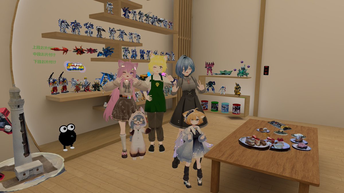 C0Y6A145's tweet photo. 今夜のVRChat('ᴗ')
まいるーむで 3Dスキャンプラモを愛でていたら、フレンドさんたちが遊びにきてくれました！(*´▽｀*)みなさん、ありがとでした～！ #KIRIengine  #Blender #Unity #VRChat #WiDAR https://t.co/xV8F3Qigbh