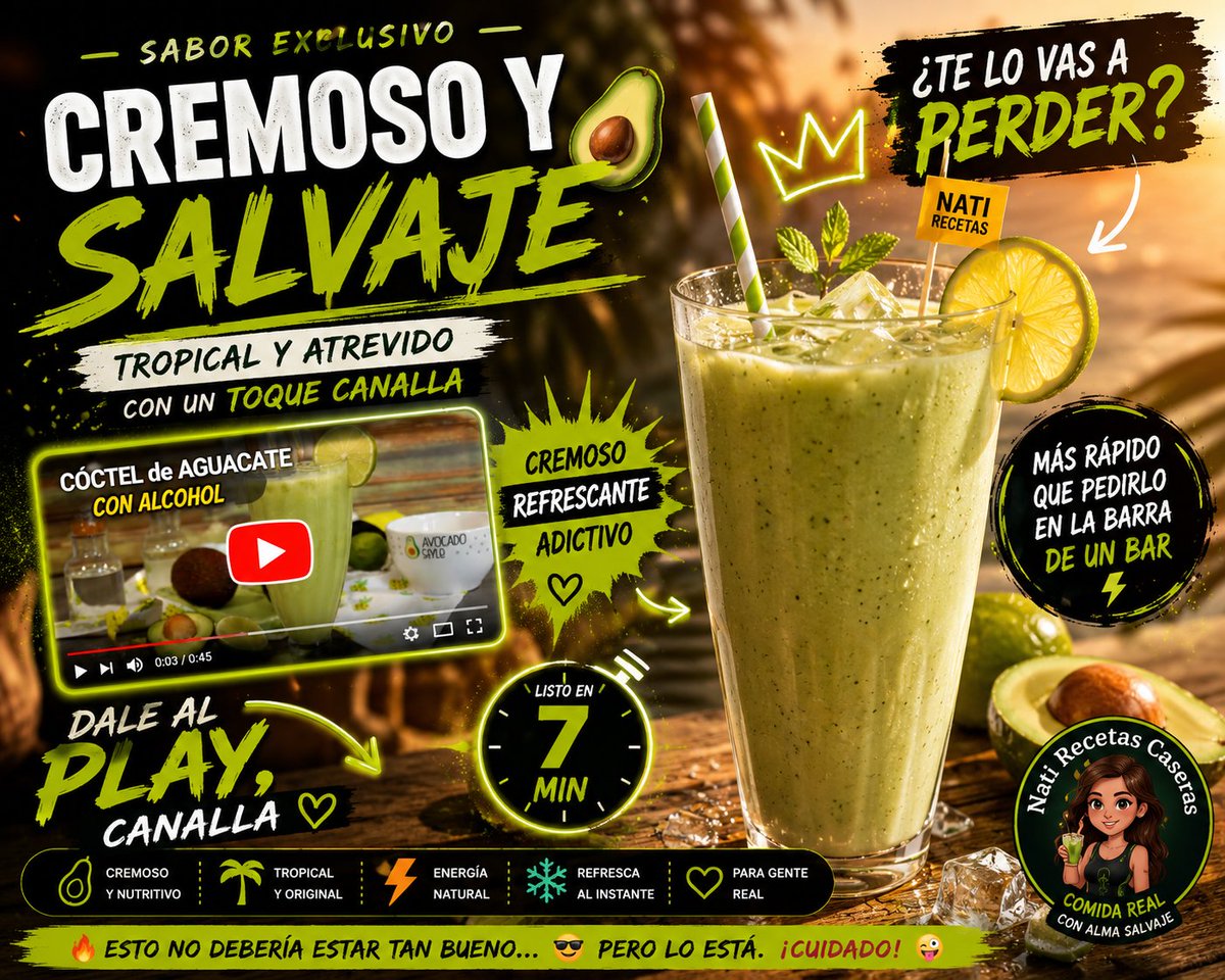 natiptorres's tweet photo. 🥑🍸 CREMOSO Y SALVAJE 🍸🥑

Sí… lleva aguacate.
Sí… lleva ginebra.
Y sí… está peligrosamente bueno 😮‍💨
⚠️ Más rápido que pedirlo en la barra de un bar.
🎬 Dale al play, canalla:
https://t.co/1LW9L50Ci6 https://t.co/zeBdRtxXQh