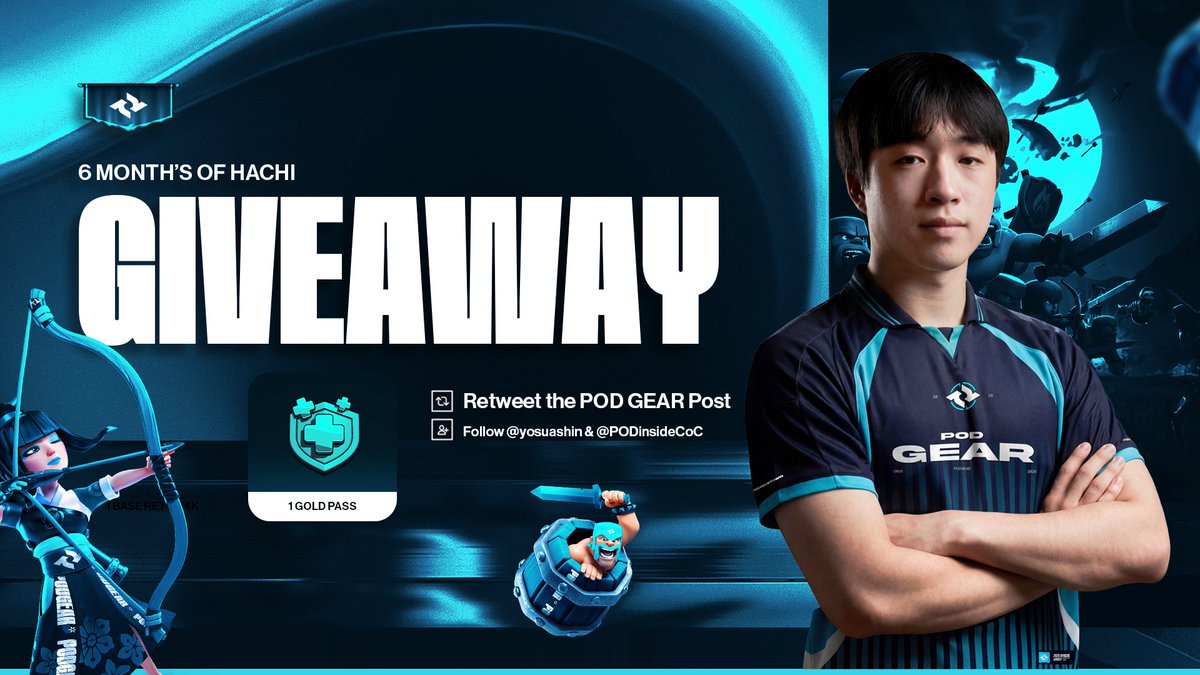 PODinsideCoC's tweet photo. #GIVEAWAY 🎁
Already 6 months of HACHI at POD GEAR. ⚔️

To celebrate it…
we’re giving away a GOLD PASS 🎁

HOW TO ENTER :
✅ Follow @PODinsideCoC &amp; @yosuashin  
✅ LIKE + RT NOW
✅ Tag 2 teammates

⏳ 24 HOURS ONLY.

Miss this tweet = miss the GOLD PASS. https://t.co/uohx8RkVT3