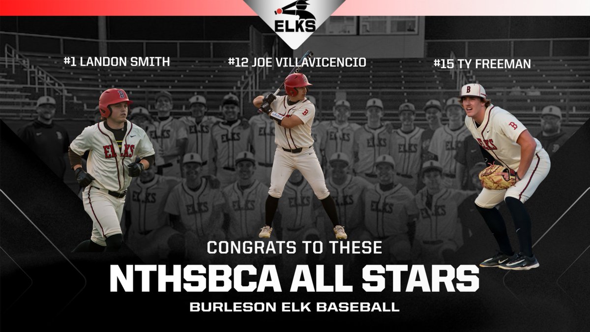 ELK_Baseball's tweet photo. CONGRATS to Landon Smith, Joe Villavicencio, and Ty Freeman for making the NTHSBCA All-Star game! They will represent the Elks in Frisco at Rider's Field on June 8th. https://t.co/wYiapGBW6i