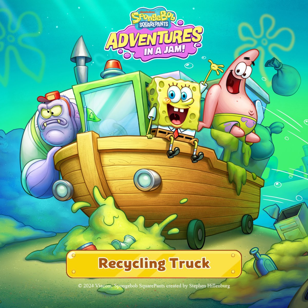 SpongeBobInAJam's tweet photo. Ahoi, Jammers!🌊

The Recycling Truck is back♻️ Now with even cooler rewards and easier progress🌿

Grab your recycling bags and let’s clean up Bikini Bottom! 💚 https://t.co/f9802FdPwP