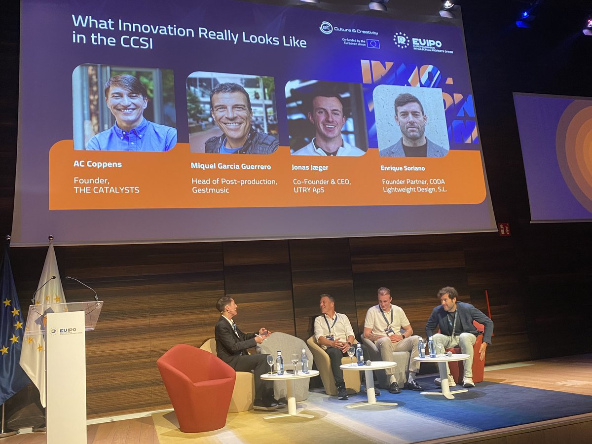 Gestmusic's tweet photo. Gestmusic is presenting 𝗞𝗔𝗜 𝗦𝘁𝗼𝗿𝗶𝗲𝘀 at the EIT Culture &amp; Creativity Innovation Forum 2026. 

Meet our colleagues Miquel García &amp; Maria Dalmases, representing a project that reflects European innovation in action: practical, creative and ready to inspire what comes next. https://t.co/KEGTgplxm8