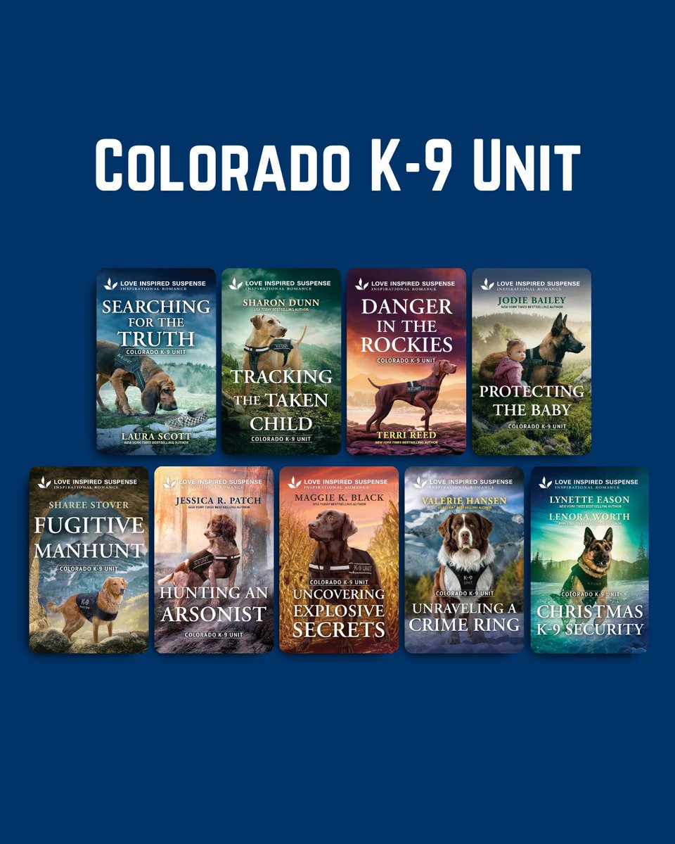 bethgoddard's tweet photo. Mistaken identity raises the stakes in this Colorado K-9 Unit story from New York Times bestselling author Terri Reed.

Danger in the Rockies by Terri Reed is available now.

Here is the full synopsis:

A K-9 team’s investigation
leads to a deadly case of mistaken identity.

K-9 officer Maren Anderson is shocked when she catches a glimpse of her presumed-dead twin sister—moments before a shooter opens fire. DEA agent Colt Dawson rescues her and helps secure the crime scene, but before Maren can find her sister, Opal vanishes again. Maren has questions and so does Colt—especially since Opal may be the key to exposing a drug kingpin’s identity. But now the cartel leader’s henchmen think Maren is her sister and she has a target on her back. Forced to work together to unravel the deadly mystery, Maren and Colt must track down her twin before the criminals closing in claim their lives…

Danger in the Rockies:
https://t.co/RJMNuKIwvb

Shop the series: https://t.co/GueivigqLS

Book 1: Searching for the Truth by Laura Scott
Book 2: Tracking the Taken Child by Sharon Dunn
Book 3: Danger in the Rockies by Terri Reed
Book 4: Protecting the Baby by Jodie Bailey
Book 5: Fugitive Manhunt by Sharee Stover
Book 6: Hunting an Arsonist by Jessica R. Patch
Book 7: Uncovering Explosive Secrets by Maggie K. Black
Book 8: Unraveling a Crime Ring by Valerie Hansen

Affiliate links.
#dangerintherockies #suspensesaturday #terrireed
