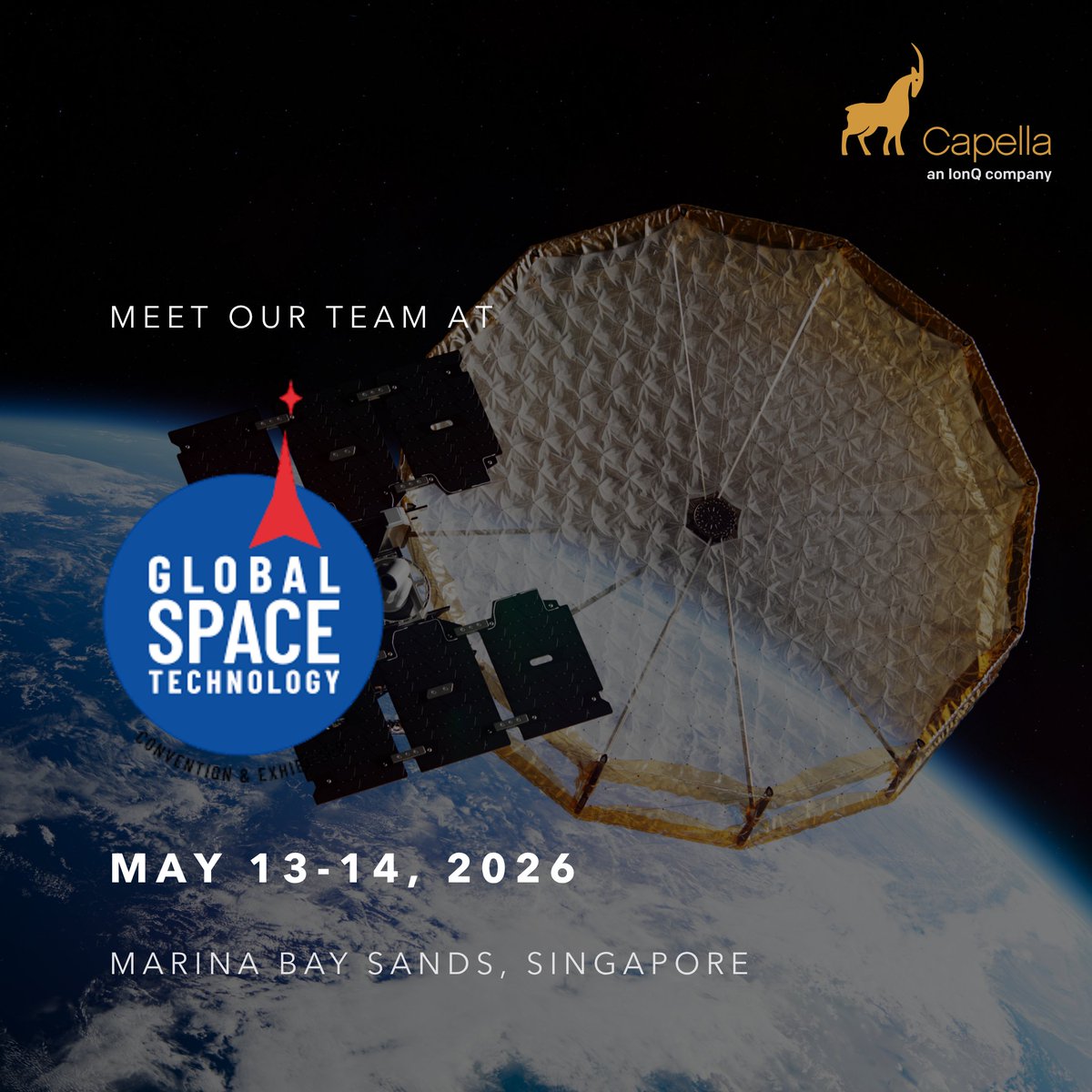 capellaspace's tweet photo. We’re on the ground this week at the #GSTCE2026 in Singapore

Our team is excited to connect and share how we’re supporting mission-driven outcomes globally.

View agenda and register: https://t.co/jUmRDauM8a https://t.co/gjnfcqEggc