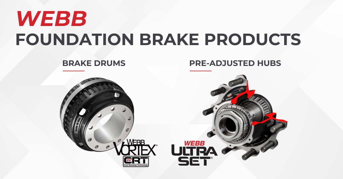 WebbWheel's tweet photo. Performance starts with dependable brake components.
 
Webb brake drums are engineered for heat management and long-lasting performance, while UltraSet hubs provide reliable wheel-end solutions designed to support uptime and easier installation.

#WebbWheel #BrakeDrums #Hubs https://t.co/z4Sr7VBSoh