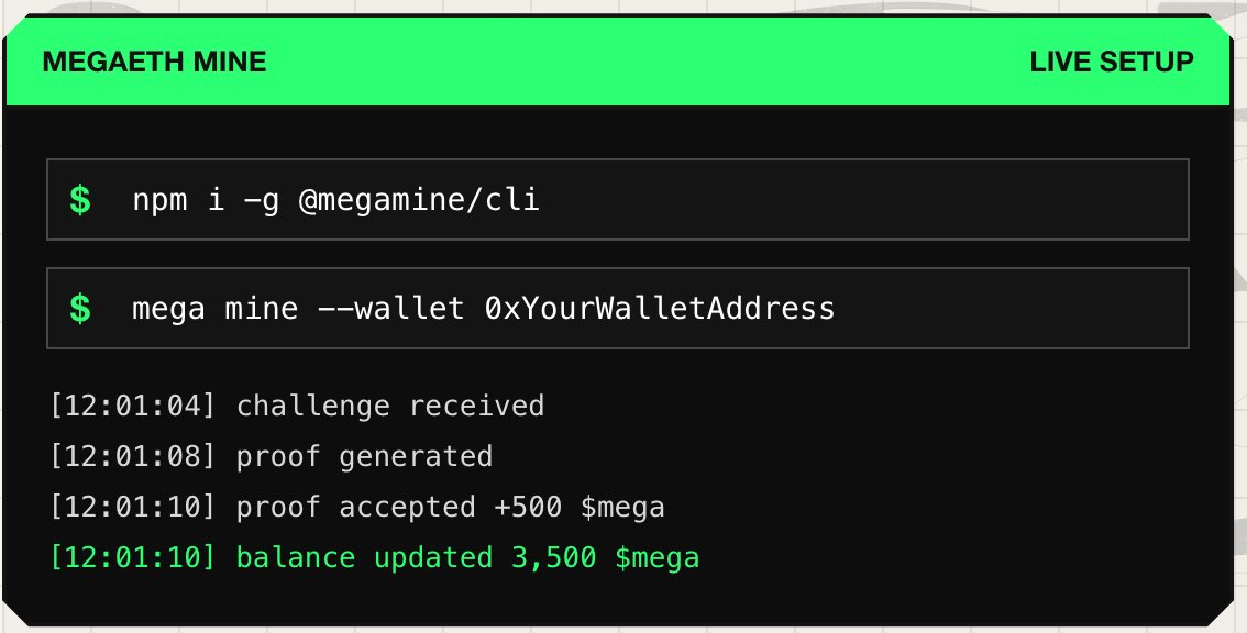 megaeth_mine's tweet photo. Never share your private key.

 Install the CLI, run the agent, and receive tokens directly in your wallet.

Follow, repost, and leave your public wallet address below for early rewards. https://t.co/Ys3SP57H1t