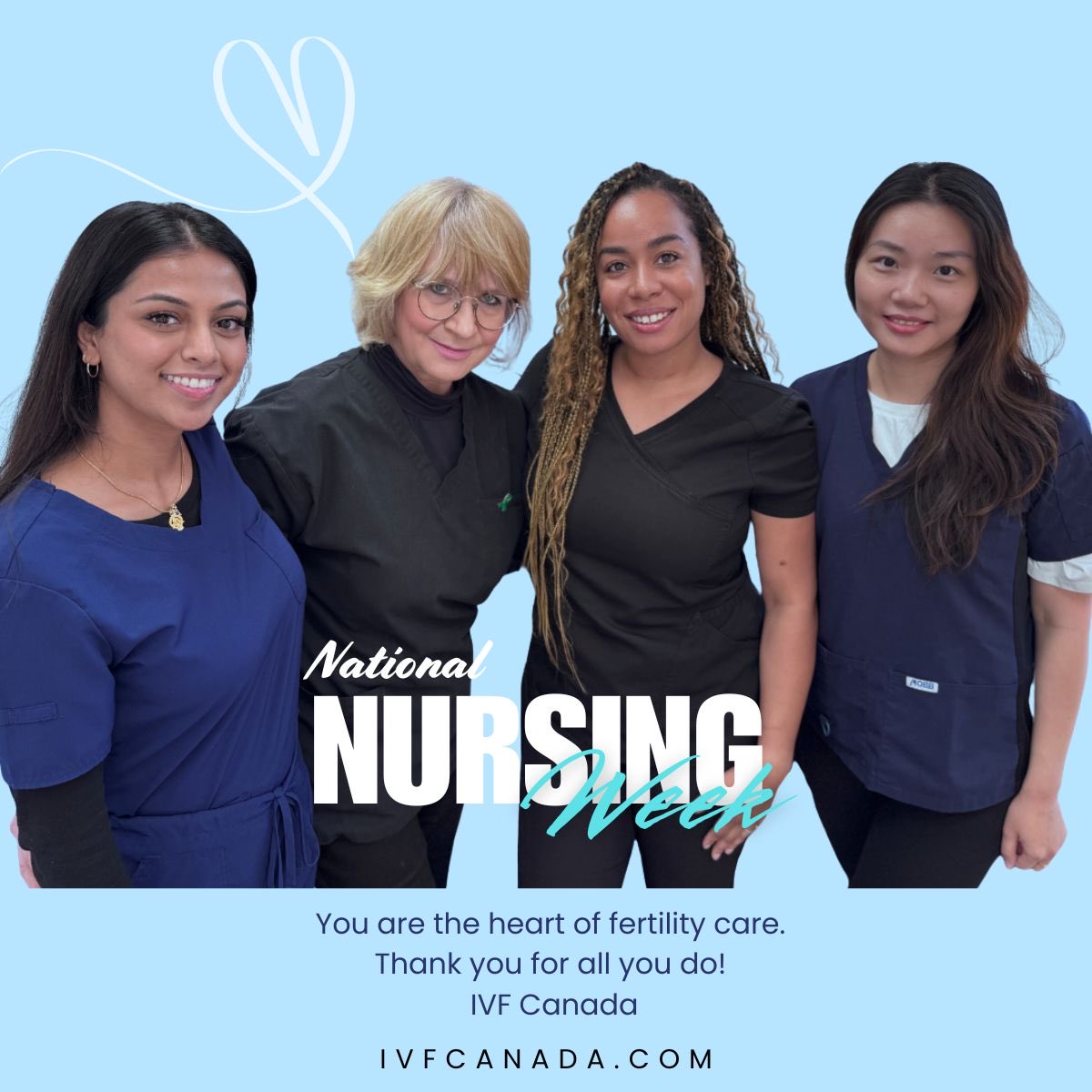 CanadaIvf's tweet photo. Behind every #fertilityjourney is a nurse offering compassion &amp; reassurance during some of life’s most emotional moments. This National Nursing Week, we want to recognize our incredible IVF Canada nurses who support patients with empathy, and kindness every day. #nursingweek https://t.co/tUjeIyAeHJ