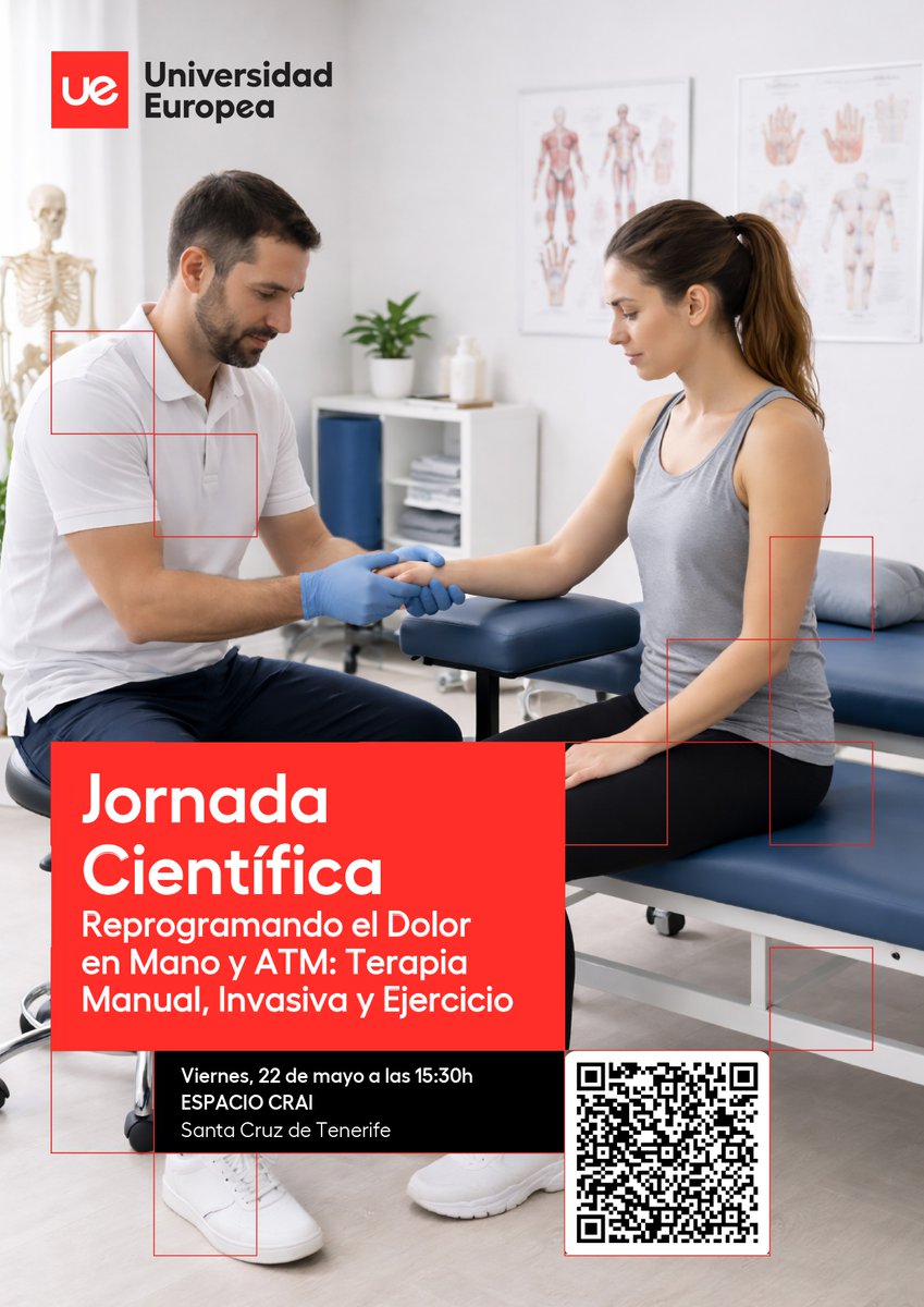 terapiamanualUE's tweet photo. 🙌 La semana que viene celebramos en la Universidad Europea de Canarias la jornada científica "Reprogramando el Dolor en Mano y ATM: Terapia Manual, Invasiva y Ejercicio". https://t.co/OfRJbNueI9