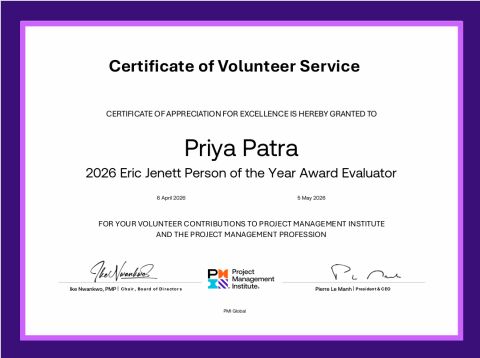 priyaPatra's tweet photo. Wrapped up two enriching volunteering opportunities with the @PMInstitute 
Biggest learning? Excellence today goes beyond delivery, it’s about value, adaptability, ethical leadership, continuous reflection &amp; human-centric impact.
Real impact comes from doing M.O.R.E
@PMIMC https://t.co/BGe3Q6KKcn