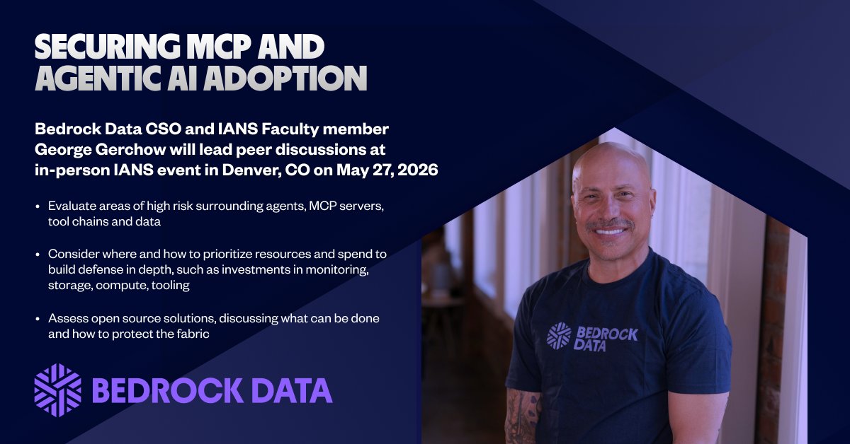 BedrockDataAI's tweet photo. Agents and MCP servers are connecting to internal tools and data faster than most security teams can map the risk.

Bedrock Data’s CSO is leading an interactive session with IANS on how to evaluate and secure agentic AI deployments.

📍Denver, May 27

https://t.co/LdtboWoxVe https://t.co/0NQgDO418i
