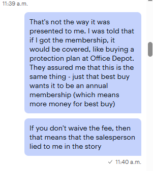 rabbitulane's tweet photo. @BestBuySupport Is the membership a scam? I purchase a best buy membership and have paid three years' worth of membership fees - nearly $600. I was told it was the same as having a no-questions-asked protection plan. Like @officedepot. Like @BestBuy used to have.
But look: https://t.co/YTvqEL7ysM