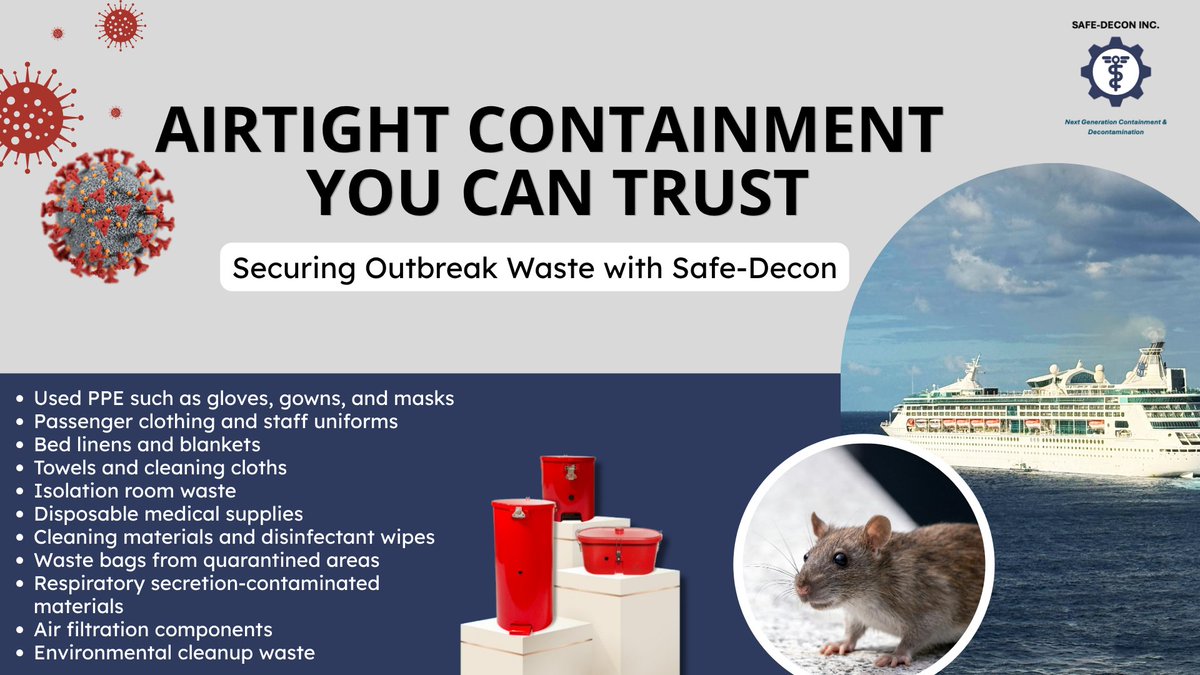 SafeDecon's tweet photo. AIRTIGHT CONTAINMENT YOU CAN TRUST — Securing Outbreak Waste with Safe-Decon
With the rising concerns of hantavirus and infectious disease outbreaks, proper handling and containment of biohazardous waste is non-negotiable. 🐀🦠

#BiohazardWaste #Hantavirus #InfectiousDisease https://t.co/gSE0f2yCU6