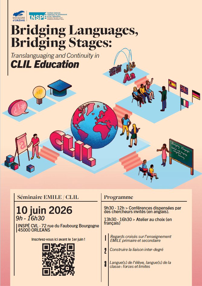 LesPolyglOT's tweet photo. 🗓️#LVE #DNL Séminaire EMILE / CLIL le 1⃣0⃣ juin 2026 de 9h à 16h30 à l'@INSPECVL. Inscriptions avant le 1er juin sur https://t.co/LXE4JAvcS3 https://t.co/PacjyFkVKE
