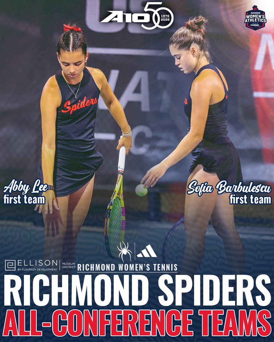 SpiderWTennis's tweet photo. Four Spiders. 𝐅𝐨𝐮𝐫 𝐀𝐥𝐥-𝐂𝐨𝐧𝐟𝐞𝐫𝐞𝐧𝐜𝐞 𝐡𝐨𝐧𝐨𝐫𝐬. 🕷️🎾

⭐️ Sofia Barbulescu – First Team
⭐️ Abby Lee – First Team
⭐️ Lucy Webber – Second Team
⭐️ Beatriz Guerra – Second Team

🔗– https://t.co/jCkszV1qmZ

#OneRichmond https://t.co/hsL7h3J0FU