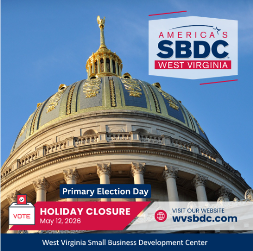 WVSBDC's tweet photo. The West Virginia Small Business Development Center (WV SBDC) offices are closed today, Tuesday, May 12, in observance of Primary Election Day. We will reopen tomorrow, Wednesday, May 13. 
Remember: https://t.co/ajHPn2WDbI and https://t.co/AzGv9NQxRJ are always open! https://t.co/bw8UrAPVmI