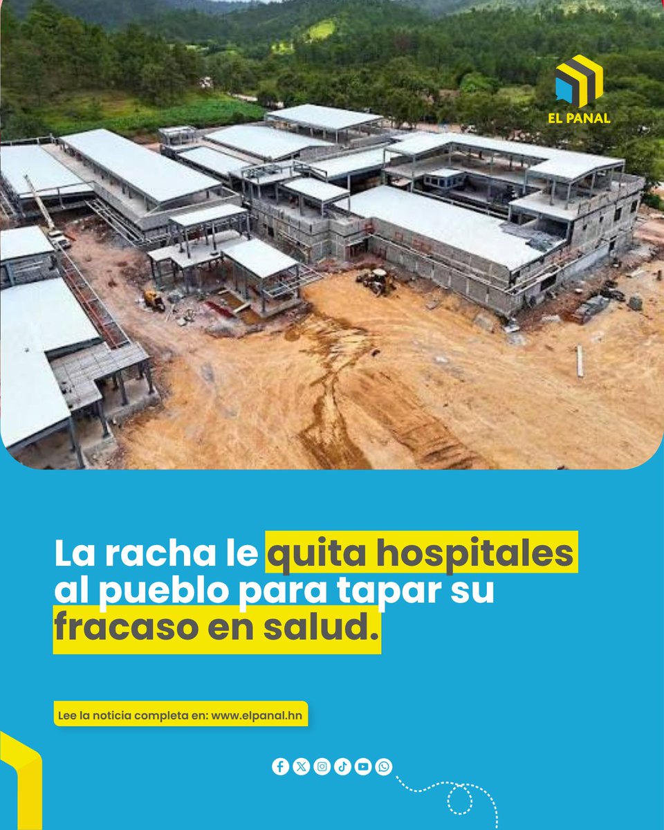 ElPanalMedia's tweet photo. 🚨 LA RACHA LE QUITA HOSPITALES AL PUEBLO PARA TAPAR SU FRACASO EN SALUD.

Mientras miles de hondureños siguen esperando atención digna,
las obras de hospitales en Santa Bárbara, Salamá y Ocotepeque quedaron detenidas.

🏥 Proyectos que prometían fortalecer la salud pública
⚠️ ahora están en medio de denuncias, disputas políticas y decisiones que generan indignación.

💥 El debate crece:
¿se está combatiendo corrupción…
o frenando obras que necesitaba la población?

📉 Médicos y sectores sociales advierten que paralizar hospitales no golpea a políticos…
golpea directamente a la gente.

🔥 Porque mientras la pelea sigue arriba,
abajo el pueblo sigue esperando camas, medicinas y atención.

#ElPanal #Honduras #Salud #Hospitales #SantaBárbara #Ocotepeque #Salamanca #RealidadHN #LaVerdadAunqueIncomode