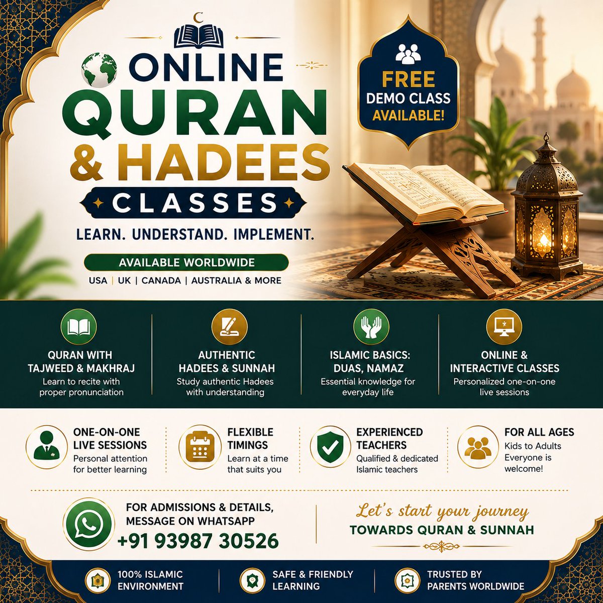 Smartbytelab's tweet photo. Assalamu Alaikum

I teach Quran online for kids and adults.

Classes include:

Noorani Qaida

Quran with Tajweed

Namaz

Duas

Hadees

Free demo class available.

WhatsApp: +91 9398730526 https://t.co/ejpxVJnMas