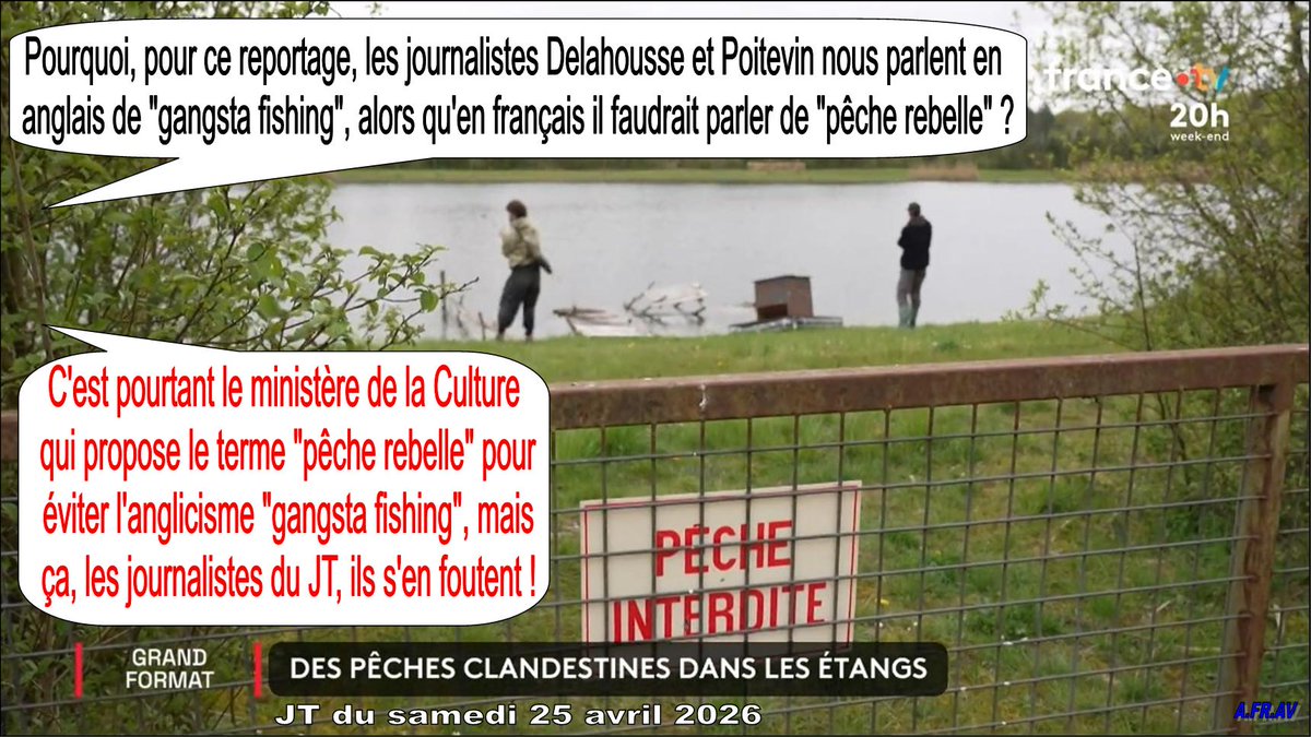 Rouquerol34's tweet photo. Pourquoi au #JT20H de #France2 promeuvent-ils les anglicismes au détriment des équivalents français qui existent ? #Sabotage ? 
CC : #USLanguageGoHome #anglicisation @IFGeopolitique #Franceinfo #langue #linguistique #Pêche @languesFR @MinistereCC #MédiaPublic #DGLFLF #journaliste https://t.co/ReBaJEkT9m