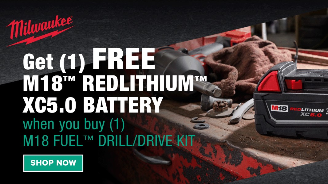 CodaleElectric's tweet photo. Get (1) FREE M18 REDLITHIUM Battery when  you buy (1) M18 FUEL Drill/Drive Kit!
Visit a local branch or contact a rep to secure these deals! https://t.co/zDydRQxrCi
