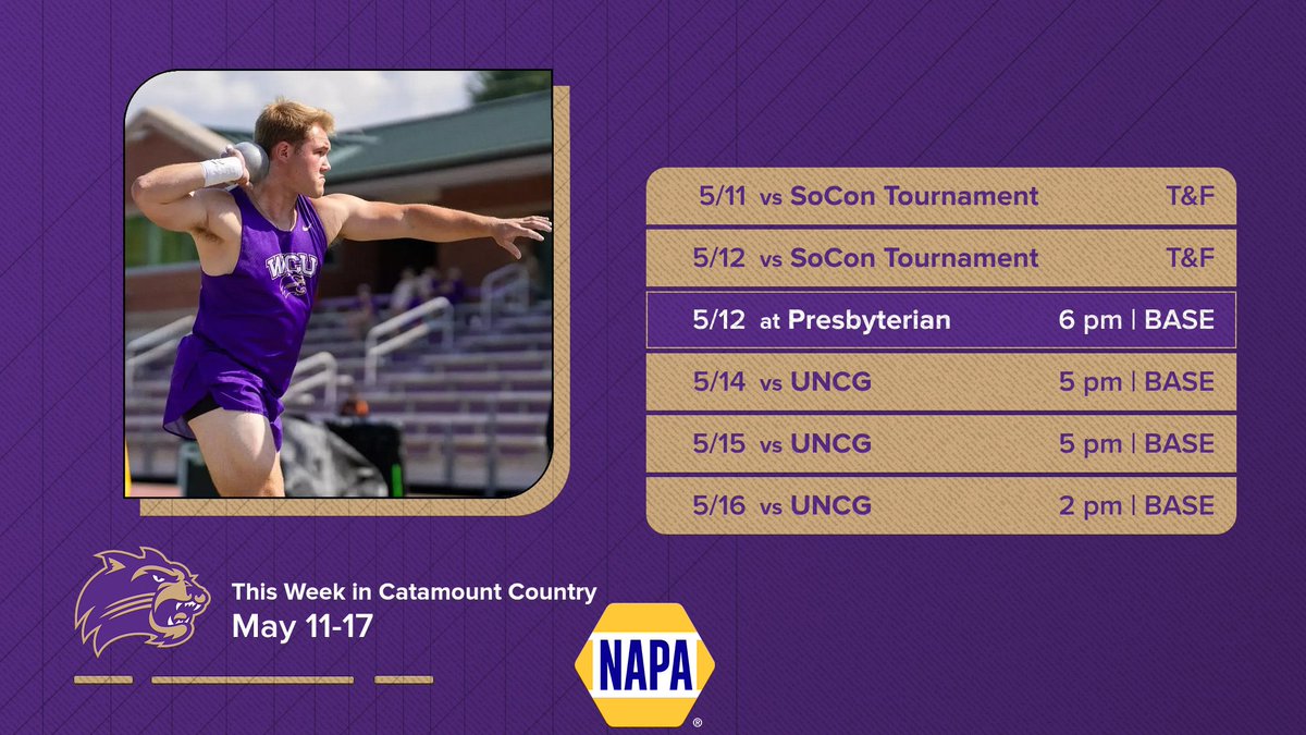 Catamounts's tweet photo. This week in #CatamountCounty began this morning with @catamountxctf hosting the 2026 @SoConSports Track Championship.

@CatamountBSB closes out the regular season on the road Tuesday before the final home events in Cullowhee for the spring, beginning on Thursday night against UNCG.