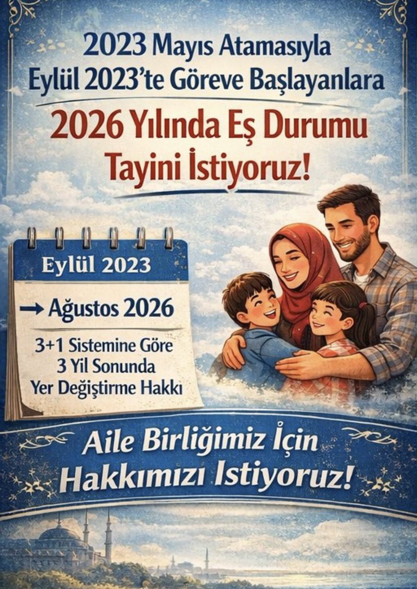 BusraOgretmen71's tweet photo. Sayın Bakanım @Yusuf__Tekin, hasret çekerek büyüyen öğretmen çocuklarının vefası, resmi müjdenizle sınıflara taşınacak. Çözüm bekliyoruz. #2023EylülAtamasıAileBirliği #AileyleYükselenTürkiye https://t.co/WvzqDoU3Ab