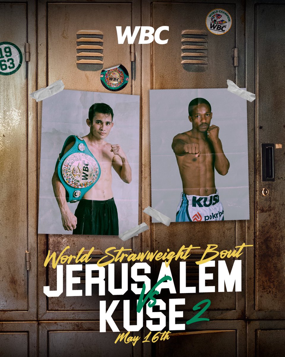 WBCBoxing's tweet photo. REMATCH IN SOUTH AFRICA! 🇿🇦

It’s fight week for Melvin Jerusalem and Siyakholwa Kuse as they meet once again for the WBC Strawweight World Title. 

🏆 #JerusalemKuse ⎸ May 16 https://t.co/svg9EwlxFG