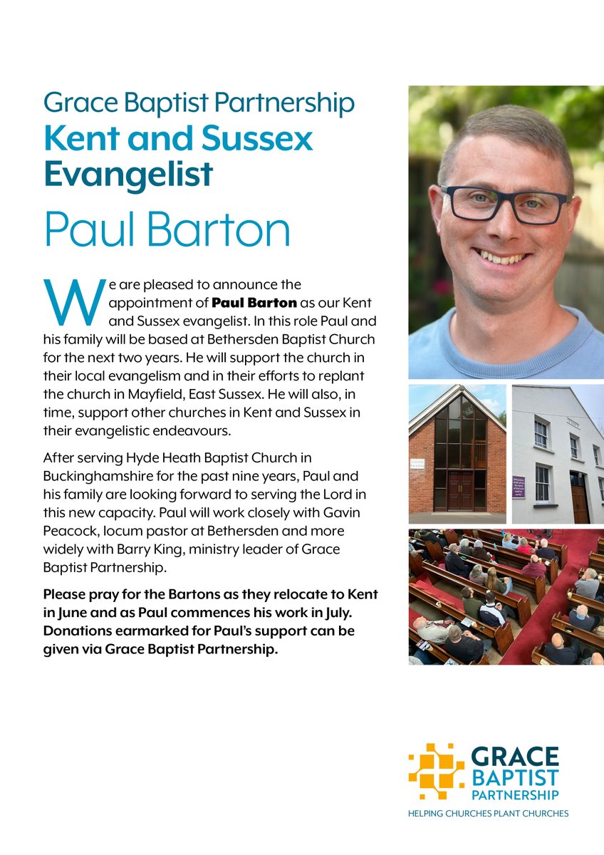GraceBaptistP's tweet photo. Please join us in praising God for this important step for the progress of the gospel in Kent and Sussex. Please join us in praying for the Bartons and Bethersden Baptist Church in the days ahead. https://t.co/yQxONpCphq