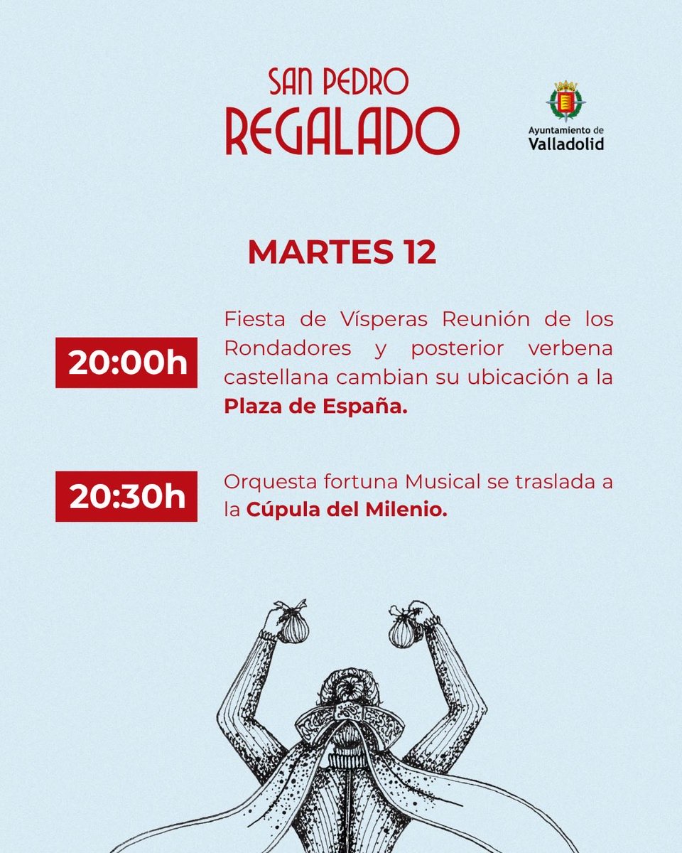 fiestasVLL's tweet photo. ¡Atención! 📣

Algunas actividades de la programación de #SanPedroRegalado2026 han sufrido modificaciones debido a condiciones climatológicas ⛈️ https://t.co/muDNlPXCqX