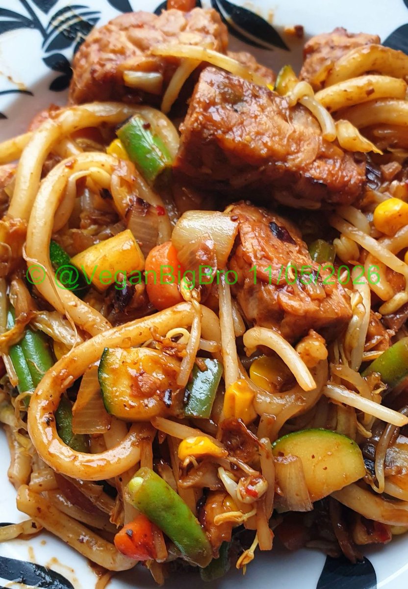 VeganBigBro's tweet photo. What was on the #vegan plate tonight?
Stir-fried Tempeh & Vegetables in chilli black bean sauce, served w/ udon noodles.
#VeganForTheAnimals #ItsEasy2bVegan #VeganFood #Vegan4Life #SvenskaVeganer #KeepDeathOffThePlate #HomeCooking #Vegaani https://t.co/nR4t8XxIrY