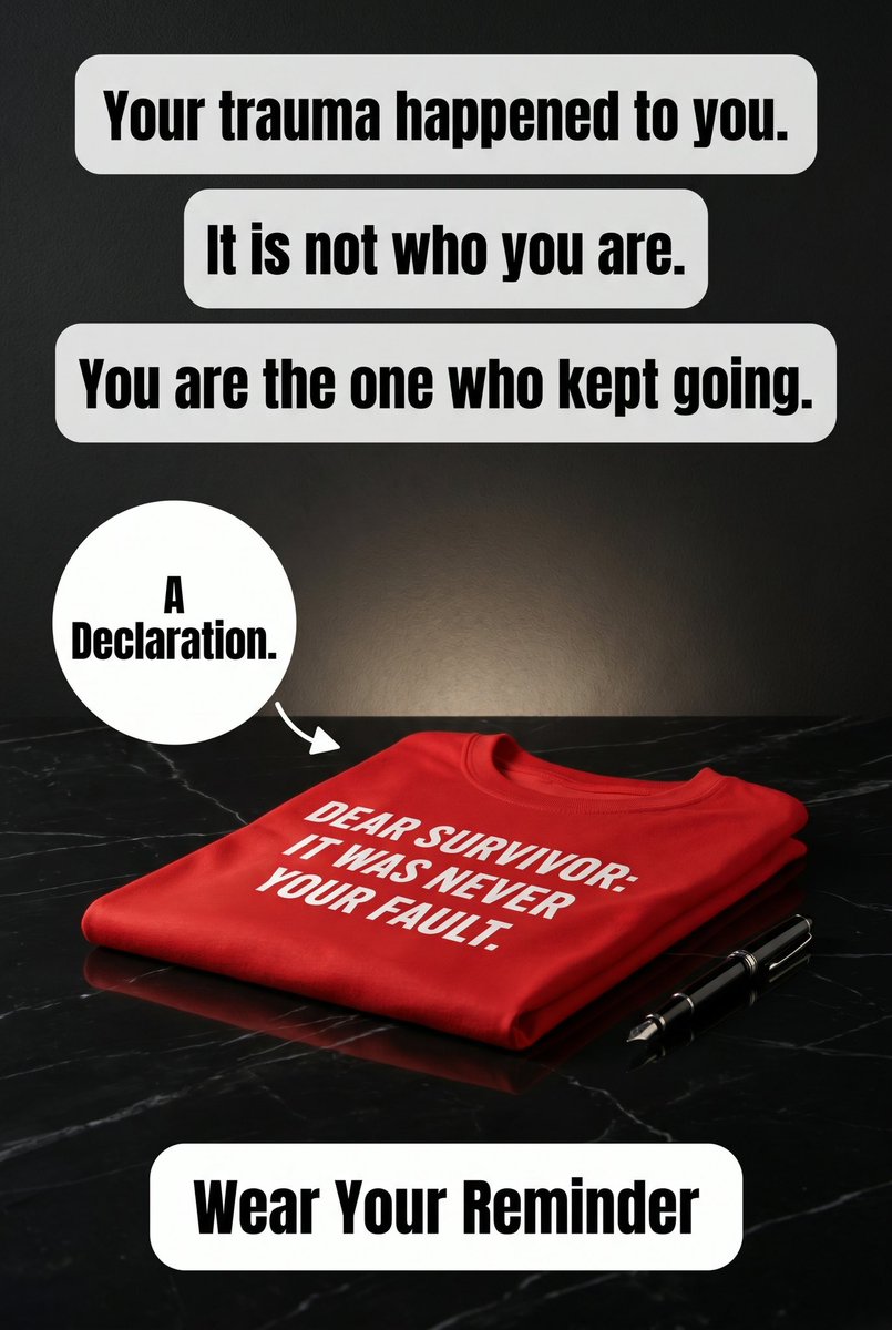 ClaresaBaggs's tweet photo. Some messages don't need a speech. They just need to be worn. 

"DEAR SURVIVOR: IT WAS NEVER YOUR FAULT."  Five words that took so many of us years — sometimes decades — to believe. 

https://t.co/InWlKqOH54 https://t.co/7lhho8JPaF
