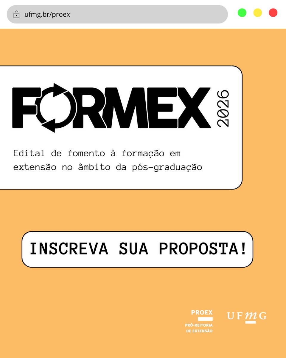 extensaoufmg's tweet photo. ✨Abertas as inscrições de propostas para o edital Formex! 

🧑‍🏫Docentes da UFMG podem submeter propostas até o dia 29/05!

SAIBA MAIS➡️https://t.co/yScpWmc41s

#ExtensaoUFMG https://t.co/RUFBiqCw5f