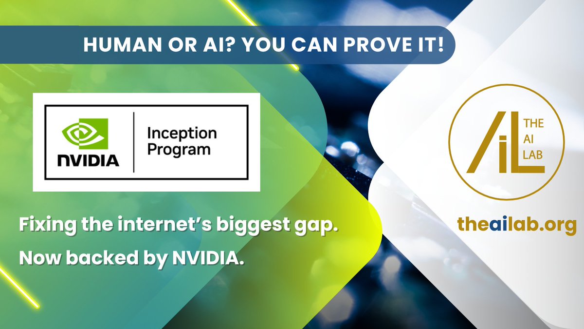 theailaborg's tweet photo. NVIDIA is backing our mission.

TIP Protocol is the first open system that proves content
is human-made or AI using post-quantum cryptography.

1M+ site views in week one. The world is ready.

https://t.co/Kv86xF1GIW

https://t.co/bdAcbsKiiu

#HumanOrAI #TIPProtocol #NVIDIA https://t.co/igUNMAEYJR