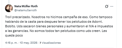 TorvicARG's tweet photo. @natamullerroth @judithjc79 @GordoDan_ Perdedora, lumpen, inculta, lo tenés todo.
Bardea y bloquea cuando le respondés lo que no quiere escuchar. https://t.co/bDarKvFDnz