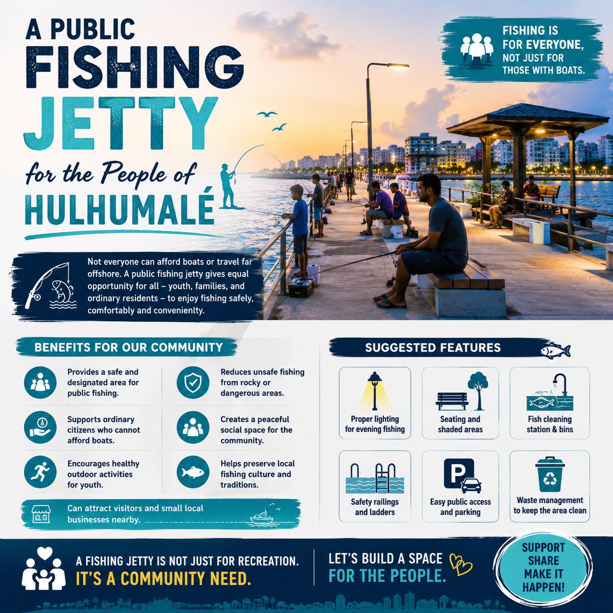 bodumeehaa's tweet photo. A public fishing jetty in Hulhumalé would create a safe, clean, and peaceful space for ordinary people, youth, and families to enjoy fishing and preserve our island culture.
Let’s build a community space for the people. 🌊
@hdcmaldives @MoFmv @Shiyamaldives @MMuizzu https://t.co/qgyycI9U44