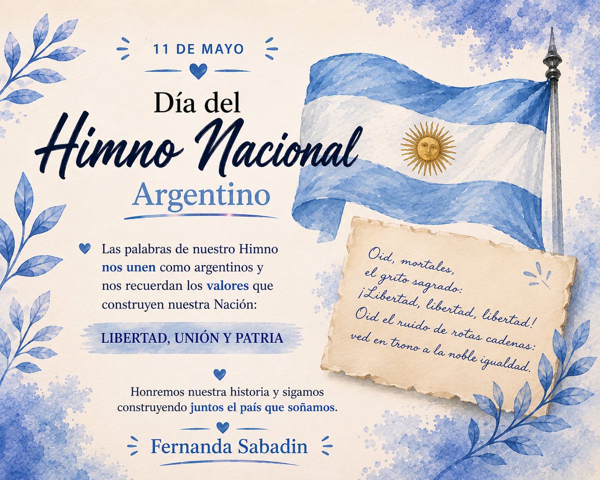 FerSabadin's tweet photo. El Himno Nacional Argentino forma parte de nuestra identidad y de nuestra historia.  
Cada una de sus estrofas nos recuerda el valor de la libertad, la unión y el compromiso con la Patria. 🇦🇷 https://t.co/xovitJ3Drz