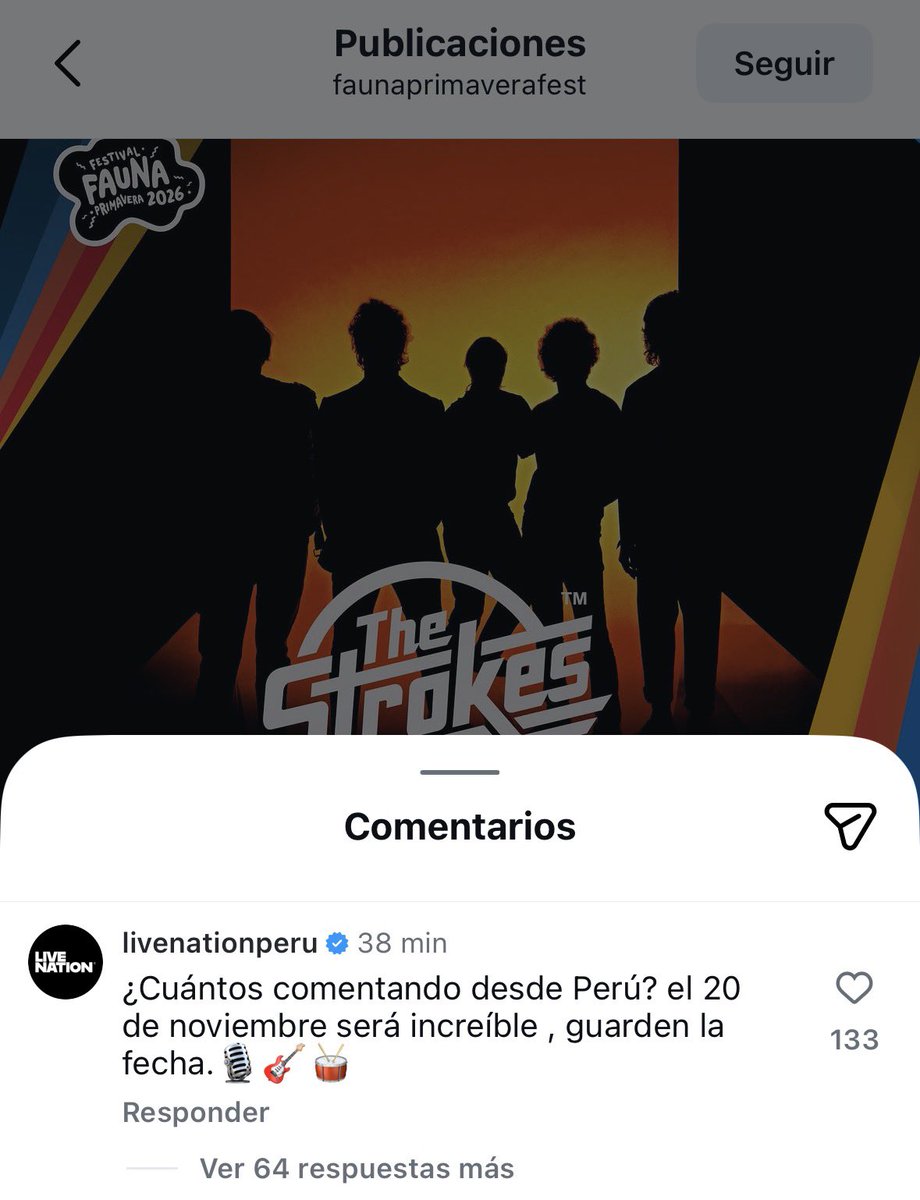 MasMusicPE's tweet photo. Los amigos de Live Nation Perú 🇵🇪 anunciando el regreso de THE STROKES a Lima… en los comentarios del post de Fauna Primavera 🇨🇱 ❓

🗓️ 20 de noviembre https://t.co/AfLHaAEvEb