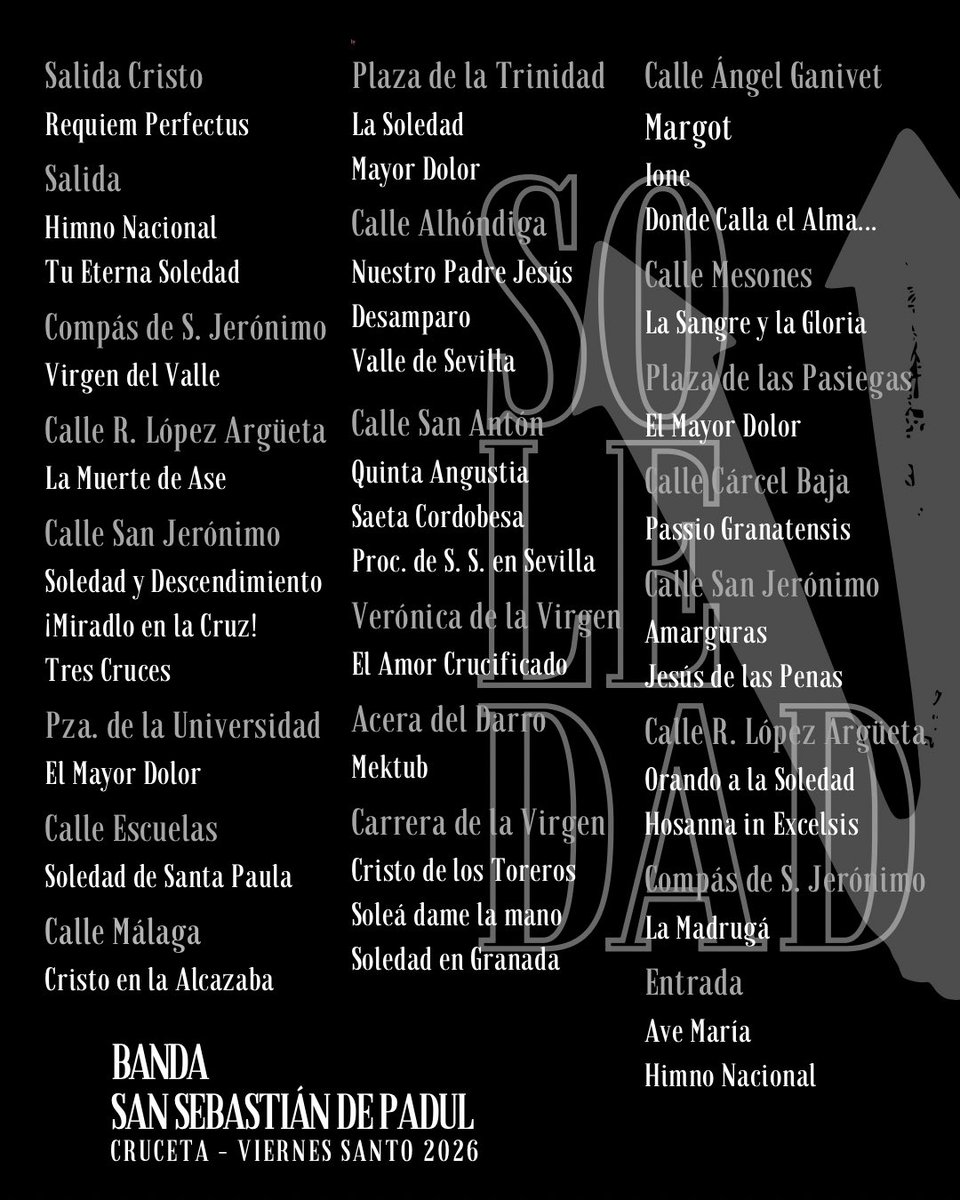 bandapadul's tweet photo. ⚫️𝐂𝐫𝐮𝐜𝐞𝐭𝐚 𝐒𝐨𝐥𝐞𝐝𝐚𝐝 • 𝐕𝐢𝐞𝐫𝐧𝐞𝐬 𝐒𝐚𝐧𝐭𝐨

Relación de marchas interpretadas el pasado 𝐕𝐢𝐞𝐫𝐧𝐞𝐬 𝐒𝐚𝐧𝐭𝐨 tras 𝒩𝓊𝑒𝓈𝓉𝓇𝒶 𝒮𝑒ñ𝑜𝓇𝒶 𝒹𝑒 𝓁𝒶 𝒮𝑜𝓁𝑒𝒹𝒶𝒹 𝒞𝑜𝓇𝑜𝓃𝒶𝒹𝒶.

#SuenaSanSebastián • @Hdad_ChiasGR https://t.co/piAml4uowr