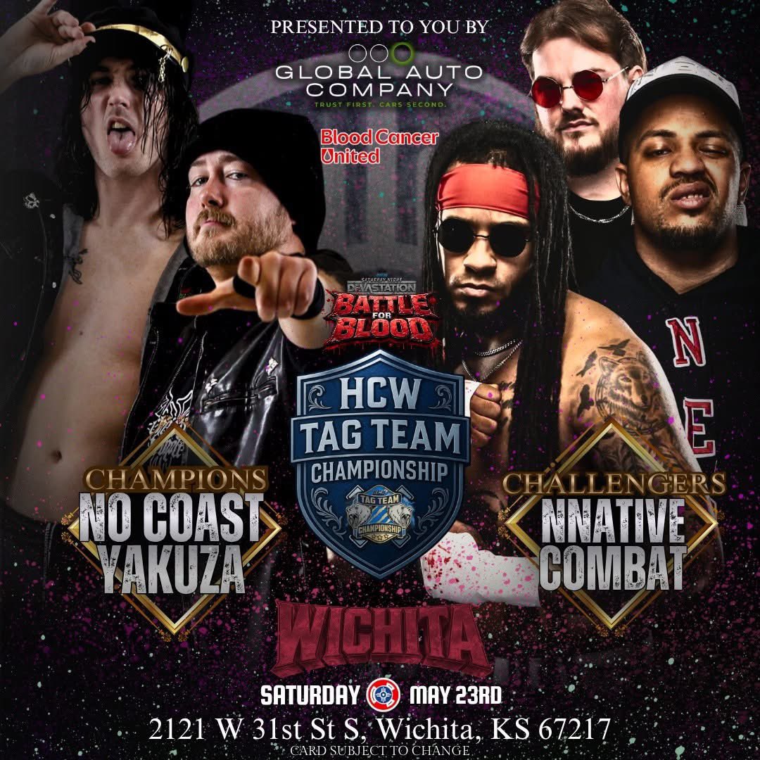 HCWLive23's tweet photo. 🏆TAG TEAM CHAMPIONSHIP🏆

[C] No Coast Yakuza vs. Native Combat

Your HCW Tag Team Championship Match will be between the [C] No Coast Yakuza v. Native Combat.

proud sponsor and partners:
Global Auto Company &amp;
Blood Cancer United 

Get your 🎫 here:
https://t.co/f6m4uG60WA https://t.co/3MAwILMhFg