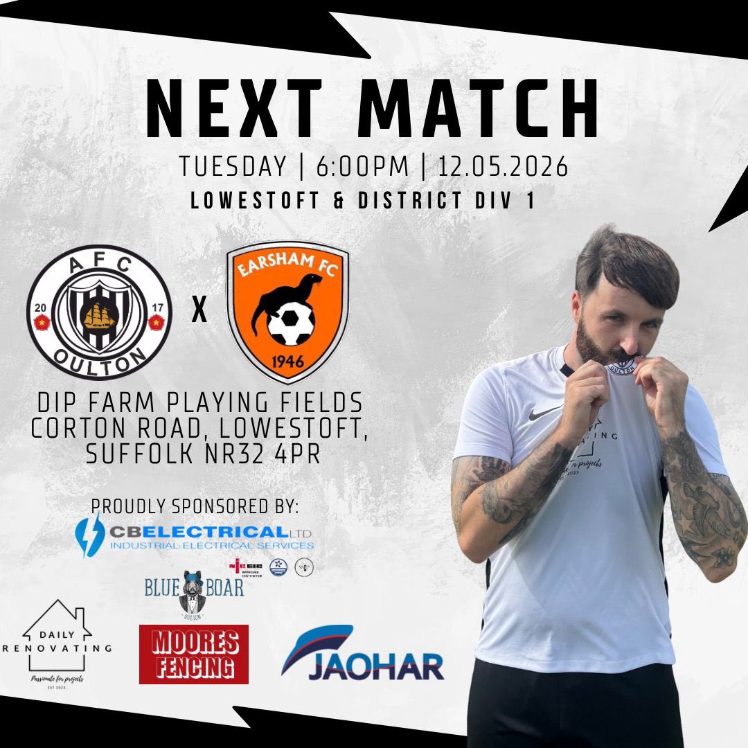 AFCOulton's tweet photo. Next fixture! 🚨 

Penultimate game of the season tomorrow evening as we host Earsham Reserves! 🤍🖤 https://t.co/o0oHPShpgl