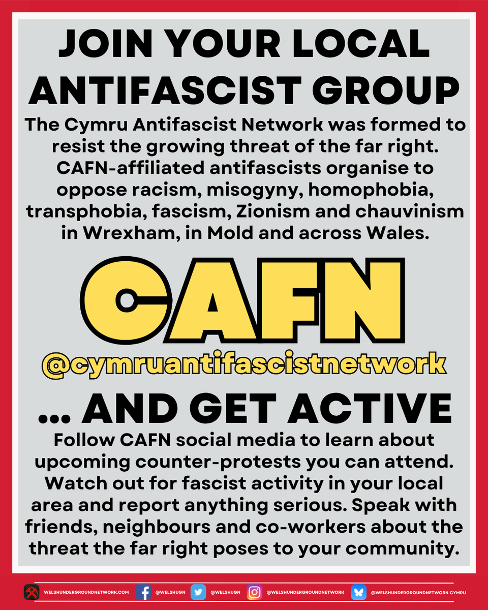 WelshUGN's tweet photo. What's next?

Here's five ways you can get involved:
- Join a union
- Join @acorncardiff
- Join @cymruantifascistnetwork
- Join an international solidarity group
- Join the Welsh Underground Network

Forward to independent worker's organising and a Socialist Republic of Wales! https://t.co/lHrDfxjj1U