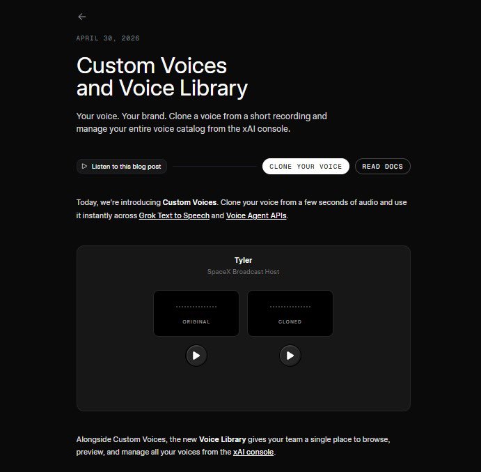teslaownersSV's tweet photo. NEWS: You can now clone your own voice with the xAI API.

Businesses can use it to build AI assistants, automate support calls and create voice-powered workflows that sound exactly like the owner or brand.

Setup is surprisingly simple. Just choose “Clone a Voice,” read the short prompt and the system trains your voice model in under 2 minutes.

This opens the door to AI services that feel far more personal and human.