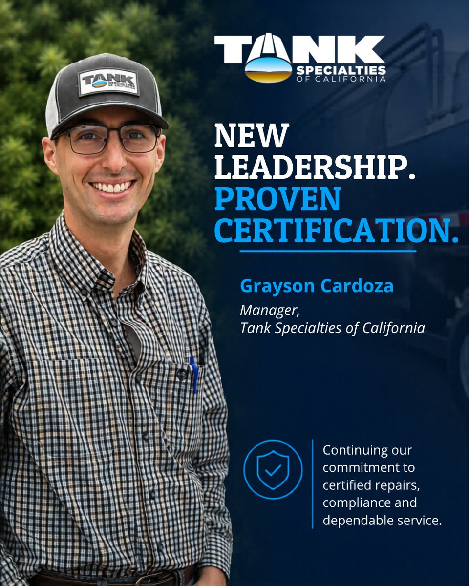 Tank_Advanced's tweet photo. Tank Specialties of California enters a new chapter with updated leadership while continuing its focus on R Stamp certified repair and compliance.

Here’s what this means for your fleet:
https://t.co/5foKz1L1Ti 

#News #FresnoNews #LeadershipUpdate https://t.co/HHbGYinOoj