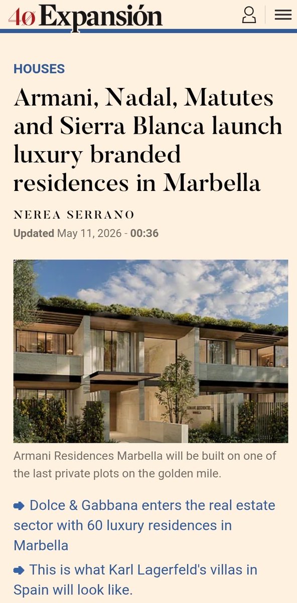 emile_issa's tweet photo. Giorgio #Armani Rafael #Nadal, Abel Matutes Prats and Sierra Blanca Estates Developments launch luxury branded residences in #Marbella 

Armani Residences will be built on the last private plots of #GoldenMile Marbella.

Read more: https://t.co/WlMQ4EagDP https://t.co/4PIDZ4wS2N