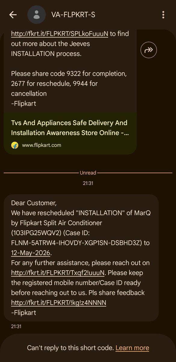 hs_amith's tweet photo. @flipkartsupport @Flipkart and the #jeevesscam continues. A late night call followed by a rescheduling message. https://t.co/6VN2McIV5s