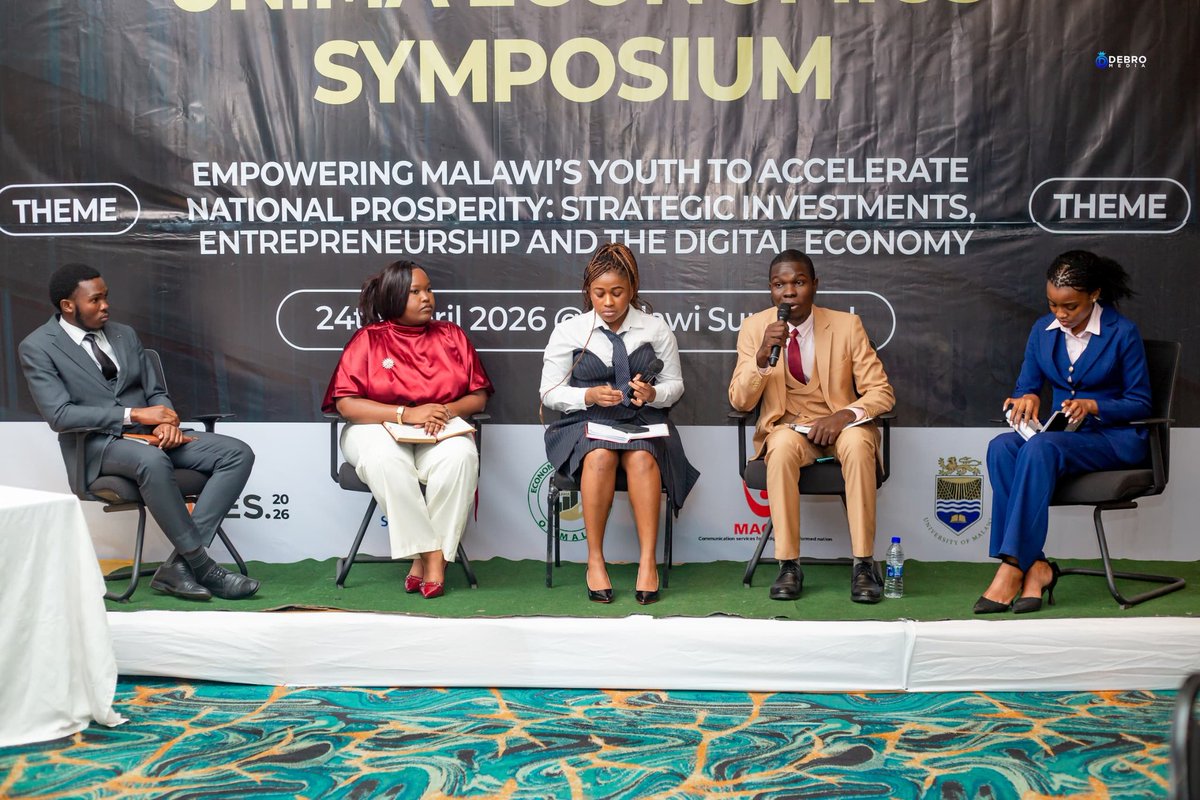 unimaecon's tweet photo. On 24th April, our students successfully hosted the 2026 UNIMA Economics Symposium,   themed, "Empowering Malawi's Youth to Accelerate National Prosperity: Strategic Investments, Entrepreneurship and The Digital Economy".

#UES2026 #DoE #SLEG #UNIMA
@HappyKayuni  @Gowokani11 https://t.co/lVETHFzB2w