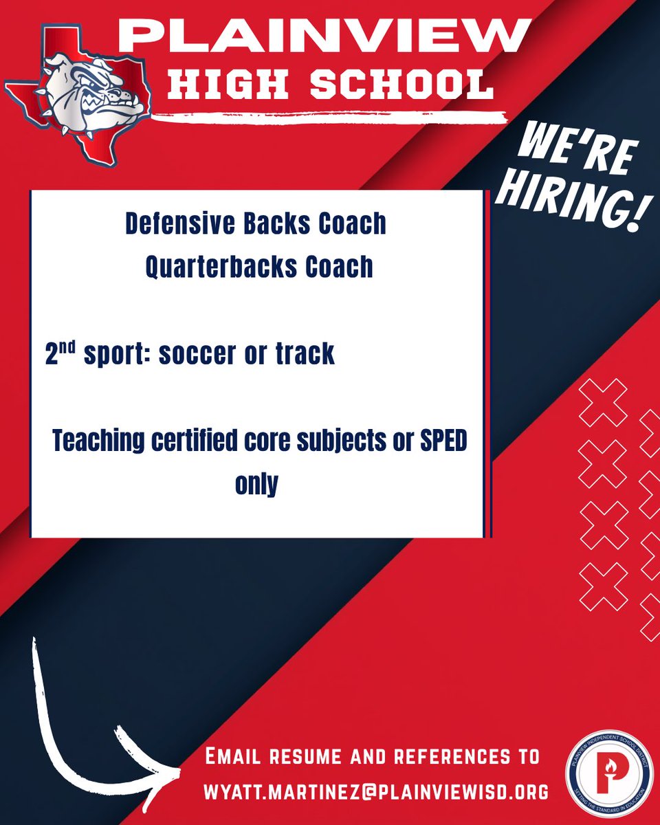 BulldogsTBW's tweet photo. We’re looking to hire 2 spots, experience in positions preferred. Come join our team!!

Also have a junior high coaching position available too. 

@Matt_Stepp817 https://t.co/FofKMbhlca